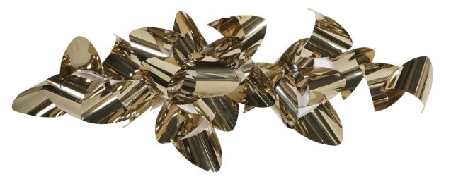 Gold metal wall sculpture made from folded ribbon forms