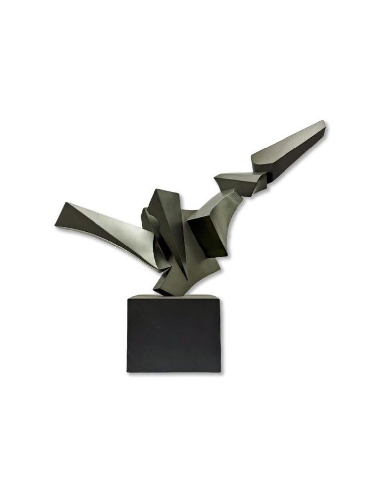 Angular bronze sculpture on a square base