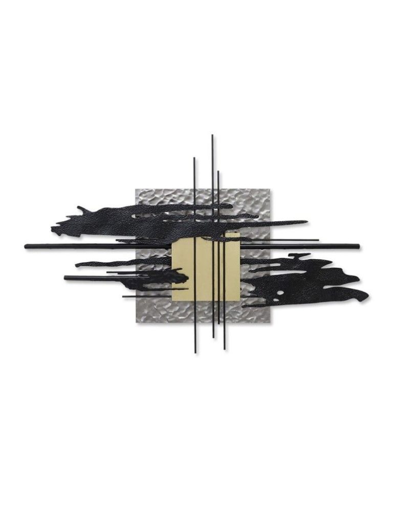 Black and gold abstract wall piece in brushed metal