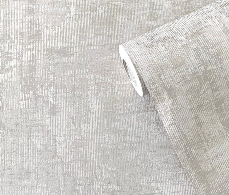 Roll of textured wallpaper in silver grey with a fine linear weave