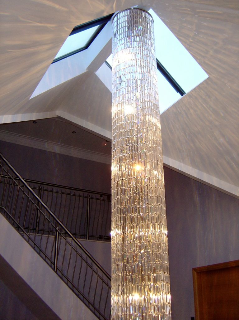 The same cascade pendant seen from the galleried landing