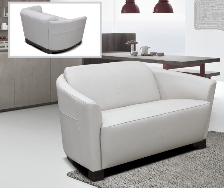 Two seat sofa in white leather with a curved back