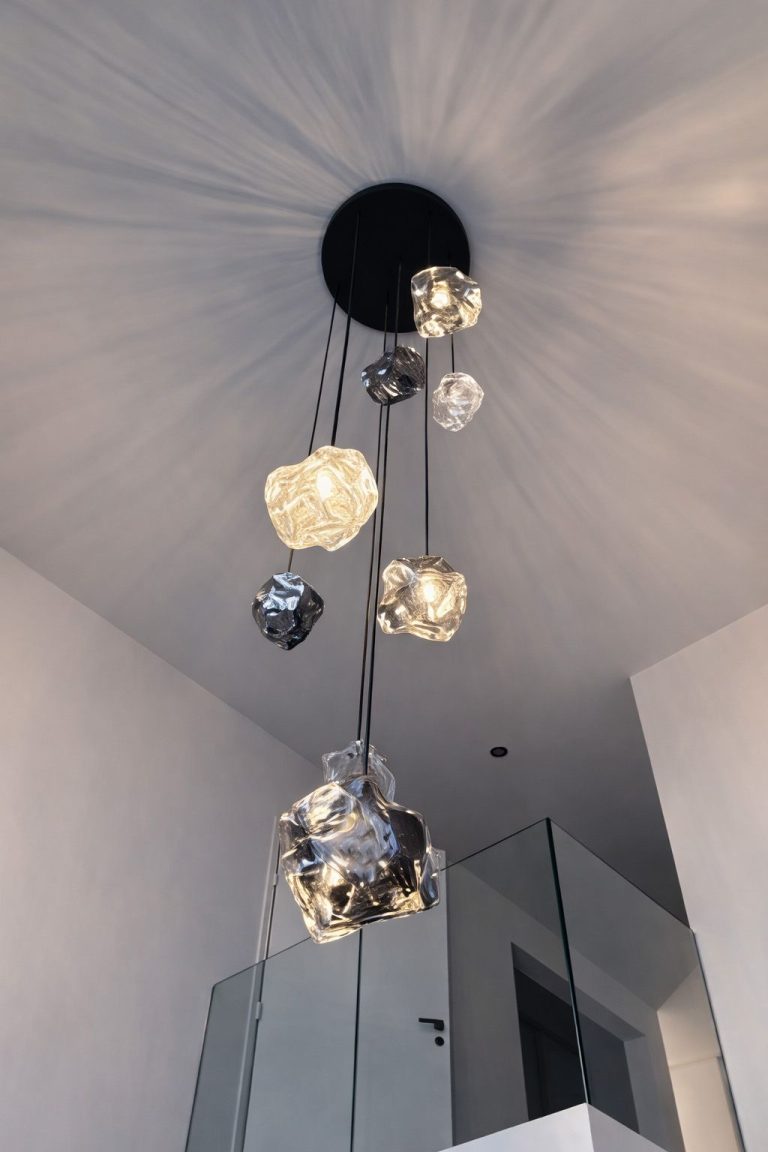 Smoked glass cluster pendant seen from below