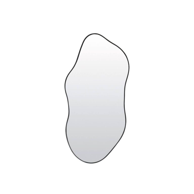 Organic shaped wall mirror with a slim silver frame