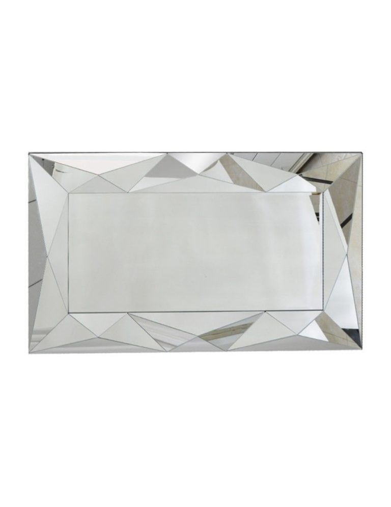 Rectangular wall mirror with a faceted geometric glass frame