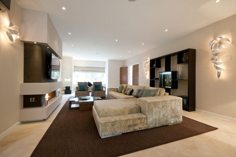 Lounge looking towards the media wall and display unit