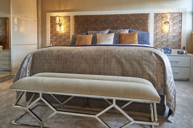 Upholstered bench made for the foot of the bed